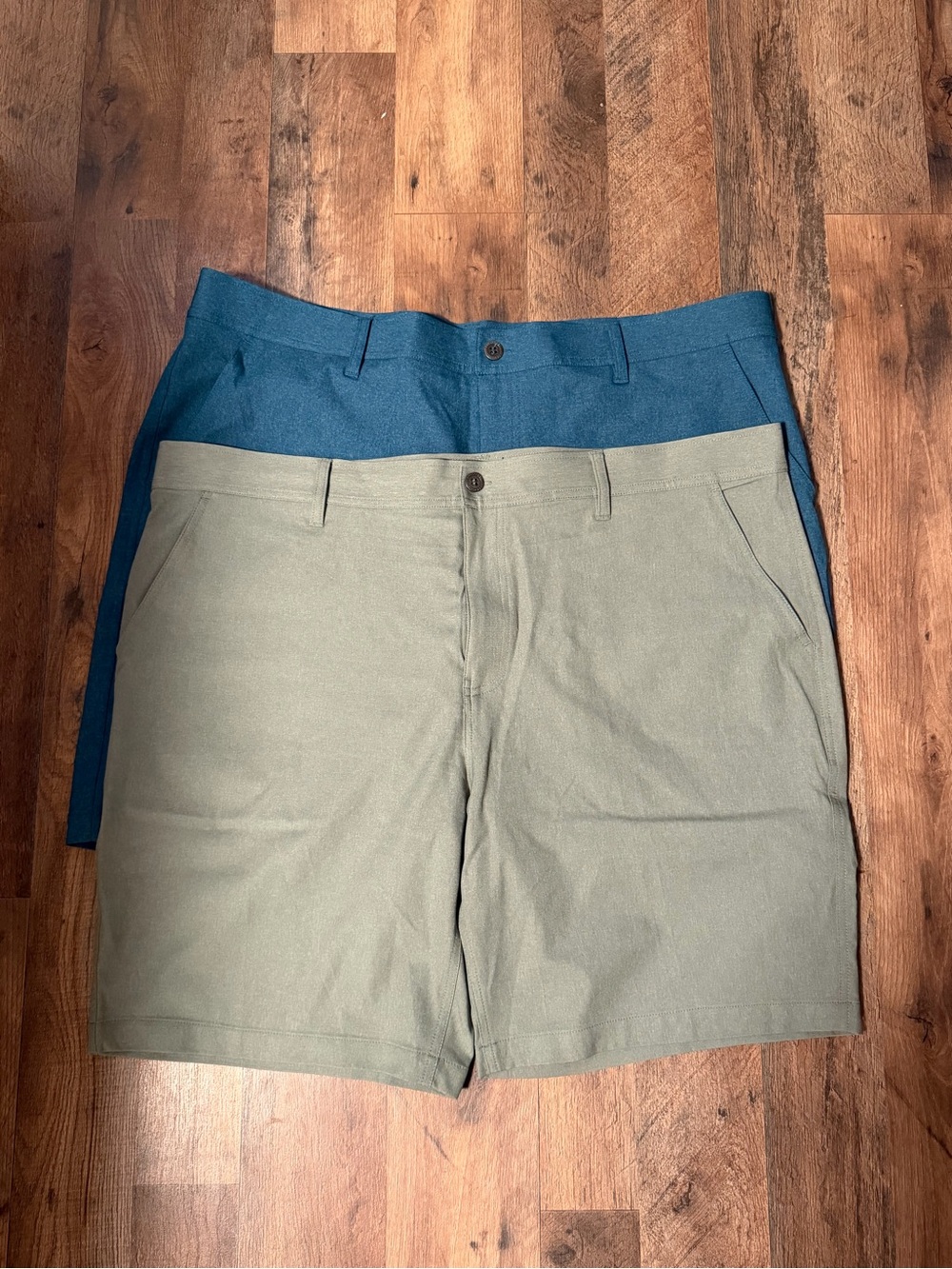 32 Degrees SET OF TWO Flat Front Shorts in Teal Blue & Khaki